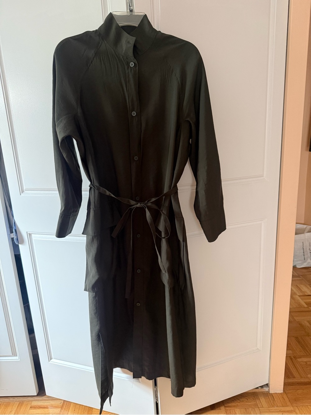 COS Olive Green Midi Shirt Dress with Tie Waist